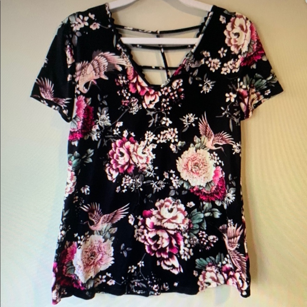 Kismet Black and Pink Graphic Fitted Blouse